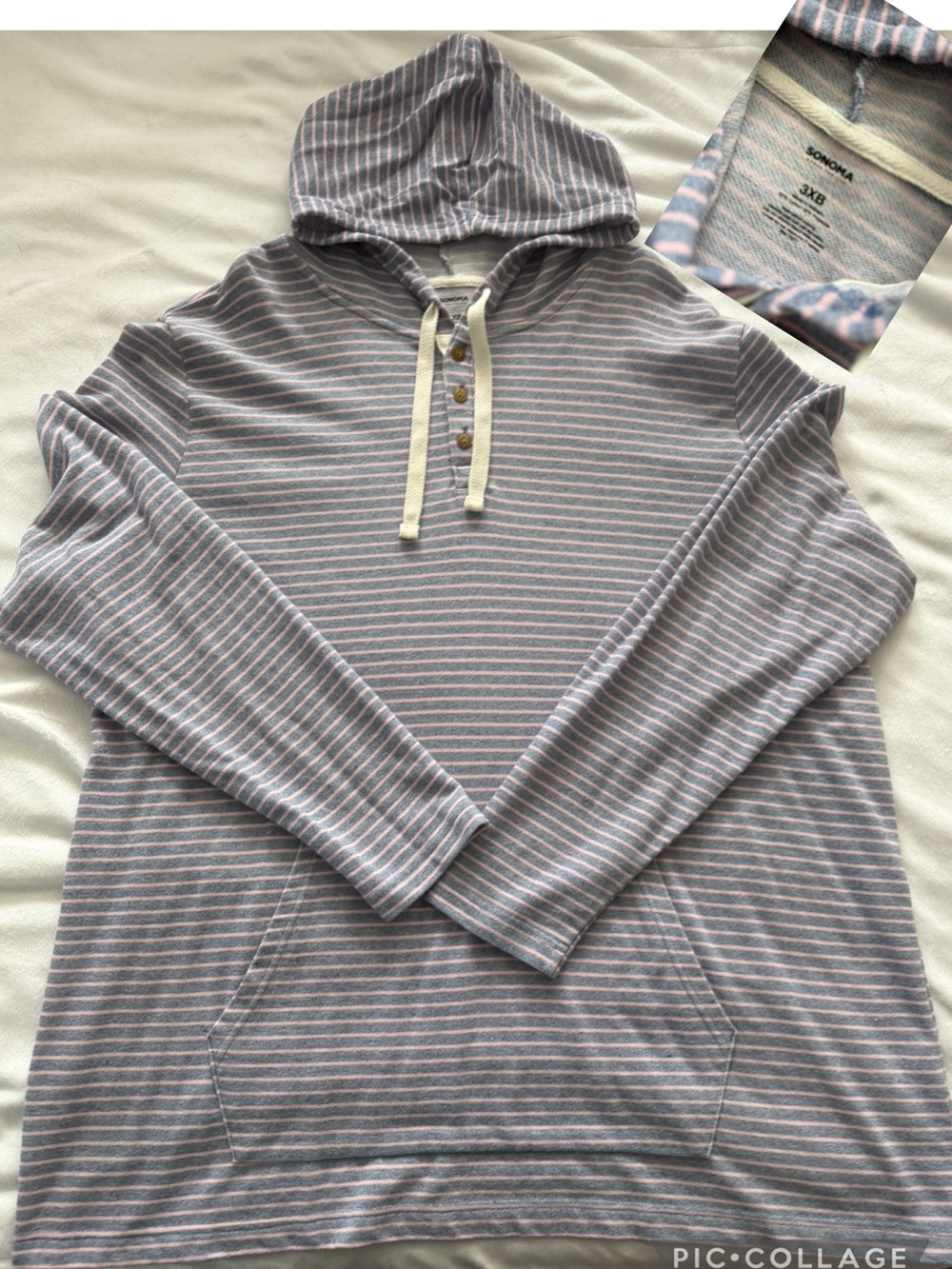 Sonoma Men's Light Purple & White Striped Hooded Henley